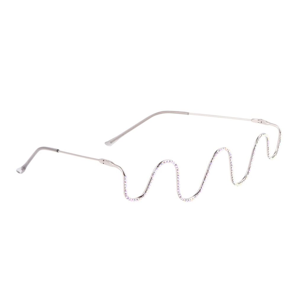 7782 Metal Wave Frame Half Frame Faux Es Eyeglasses Diamond Inlaid